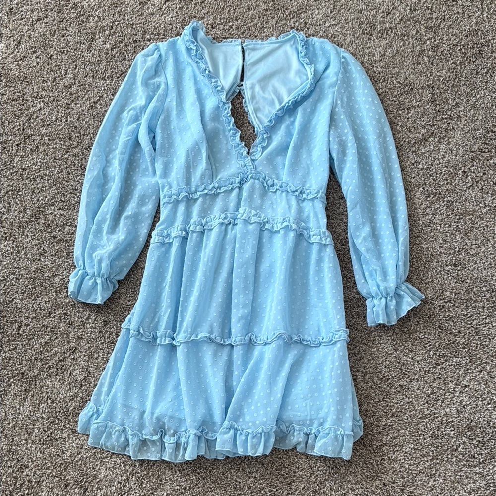 Long Sleeve Backless Ruffle Floral Flowy Mini Dress